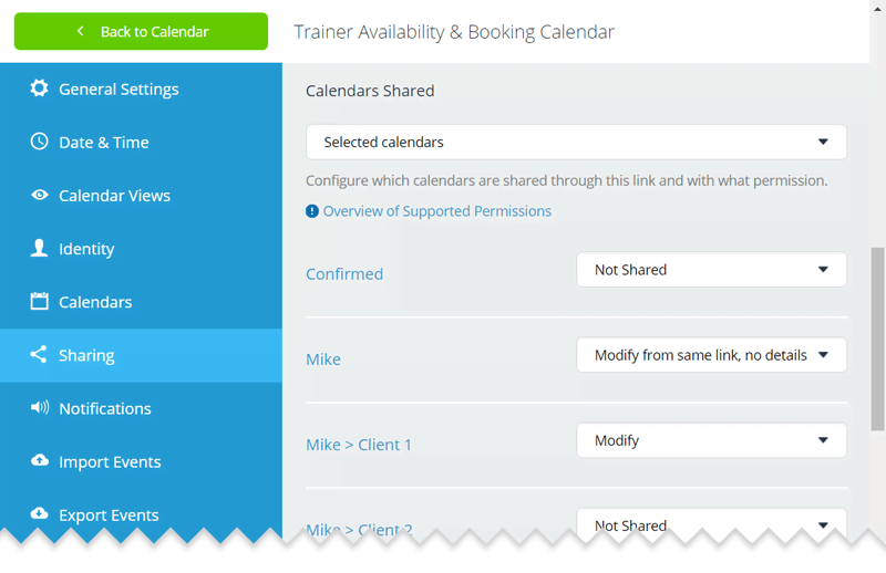 Configure calendar access links